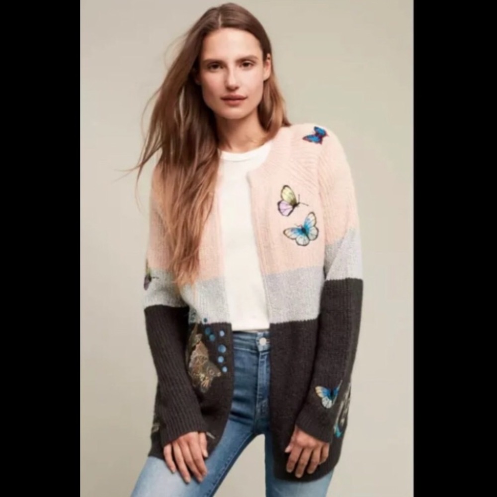 Anthropologie Monogram Winged Patchwork Cardigan